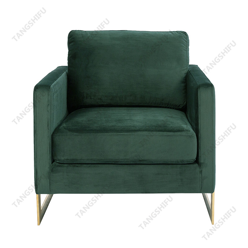 TSF-77241-Green Velvet with Brass Golden Stainess Steel Accent chairs